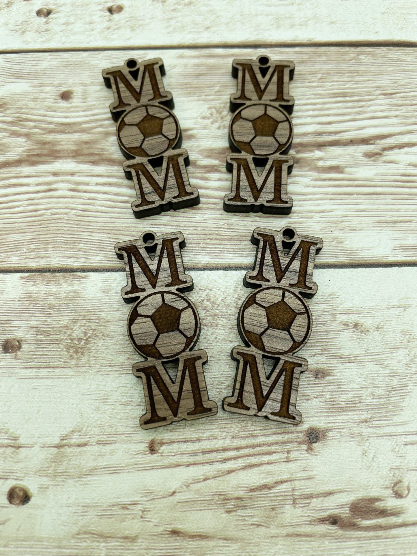 Wood Engraved Soccer Mom Sports Earring Blanks, Finished Walnut Blank, DIY Jewelry Making