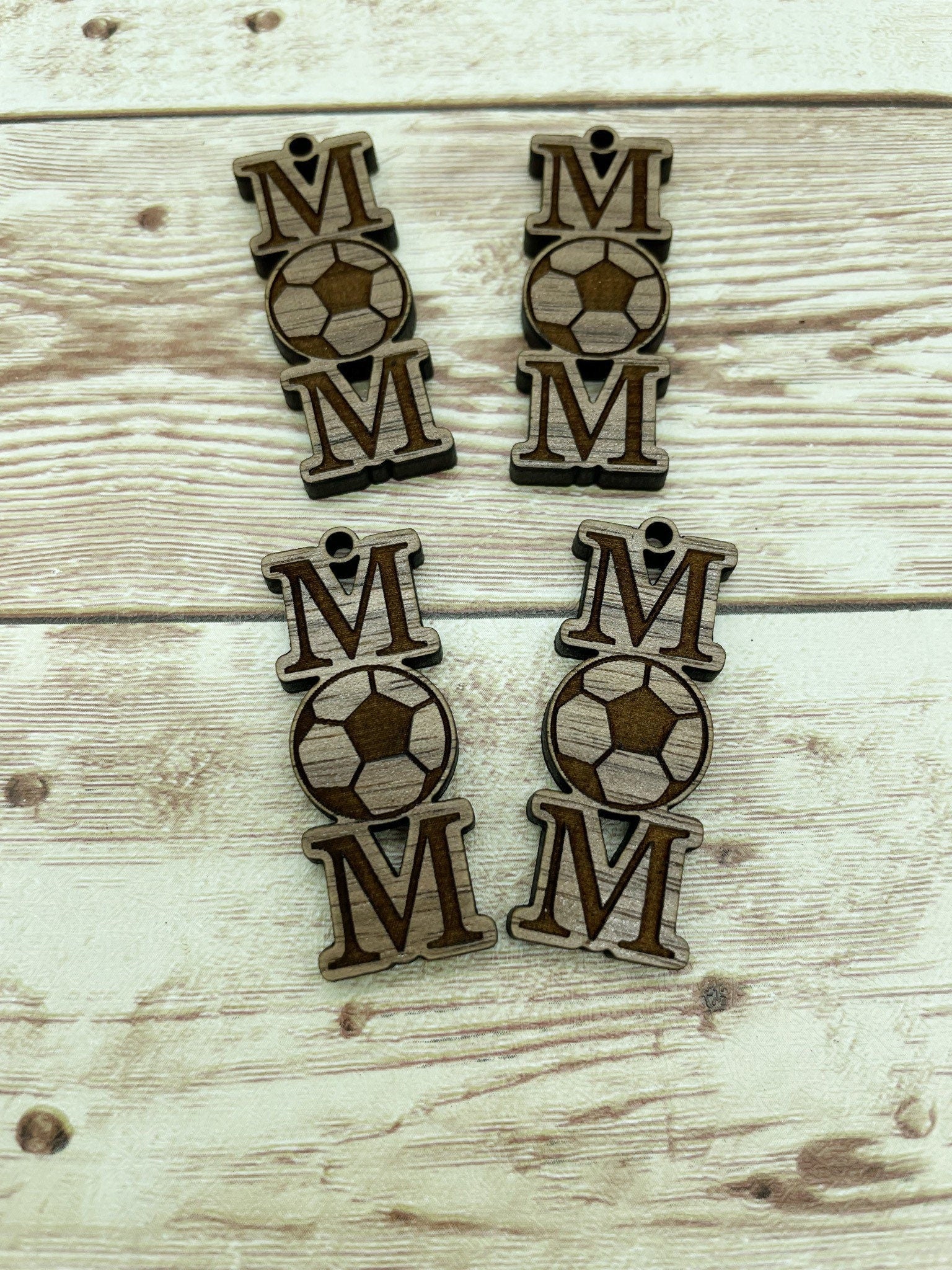 Wood Engraved Soccer Mom Sports Earring Blanks, Finished Walnut Blank, DIY Jewelry Making