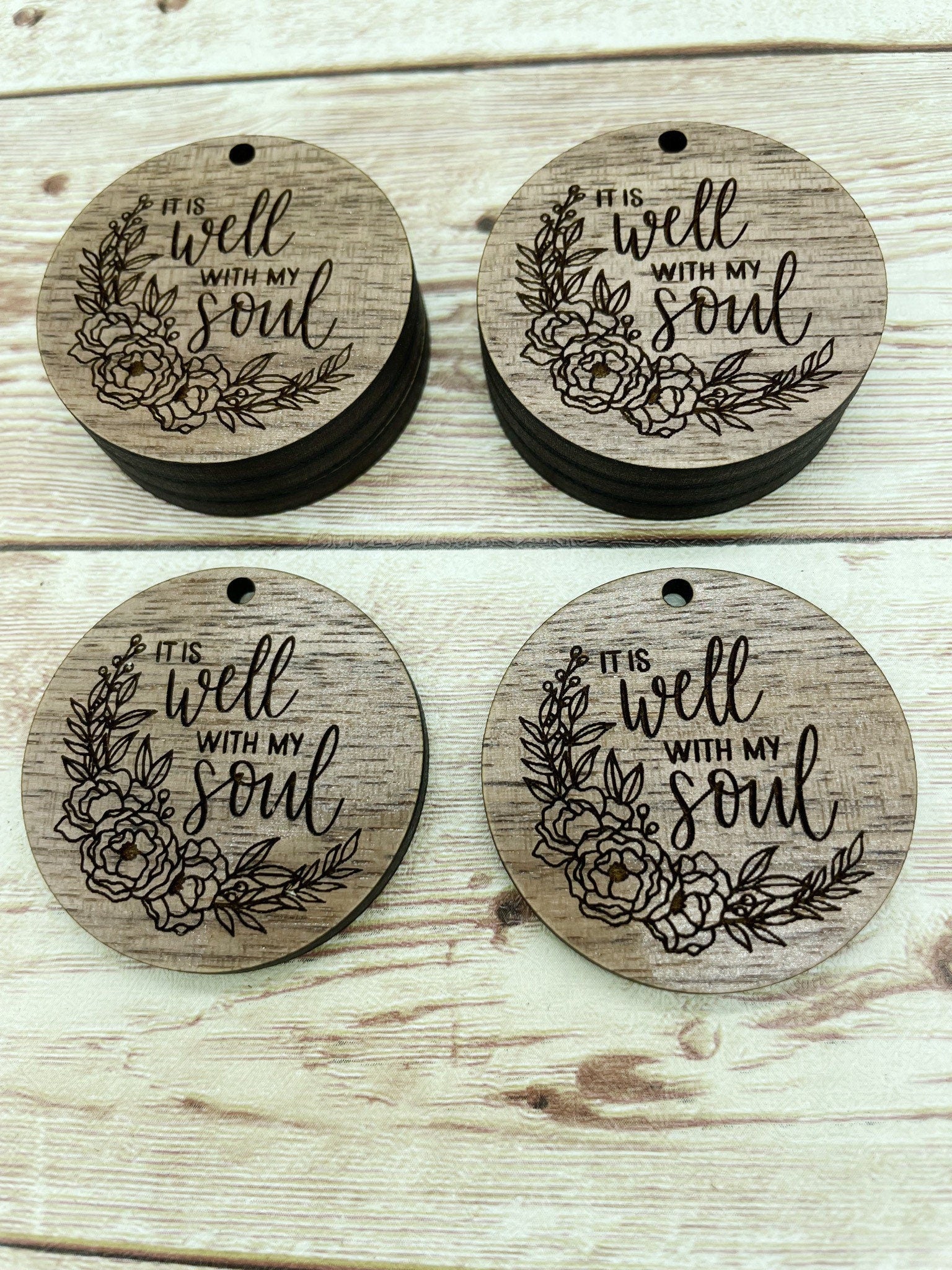 Wood Circle Engraved Well With My Soul Earring Blanks, Finished Walnut Blank, DIY Jewelry Making