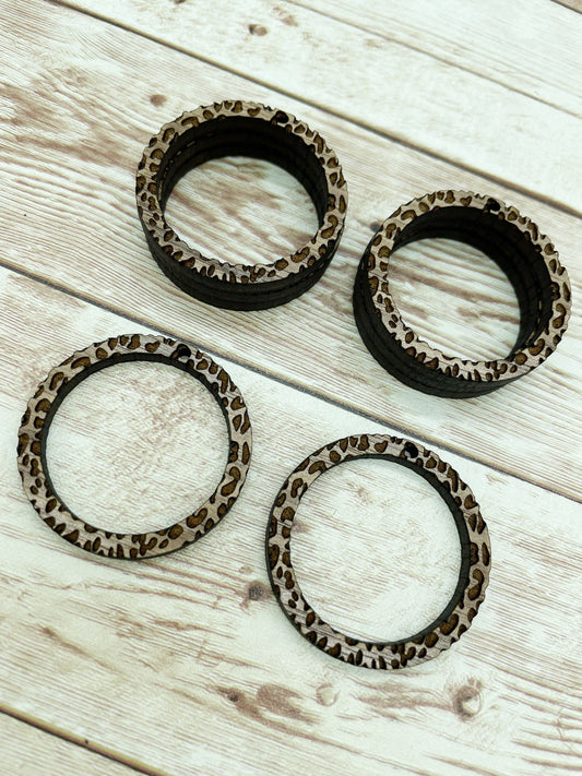 Wood Engraved Leopard Print Hoop Earring Blanks, Finished Walnut Blank, DIY Jewelry Making
