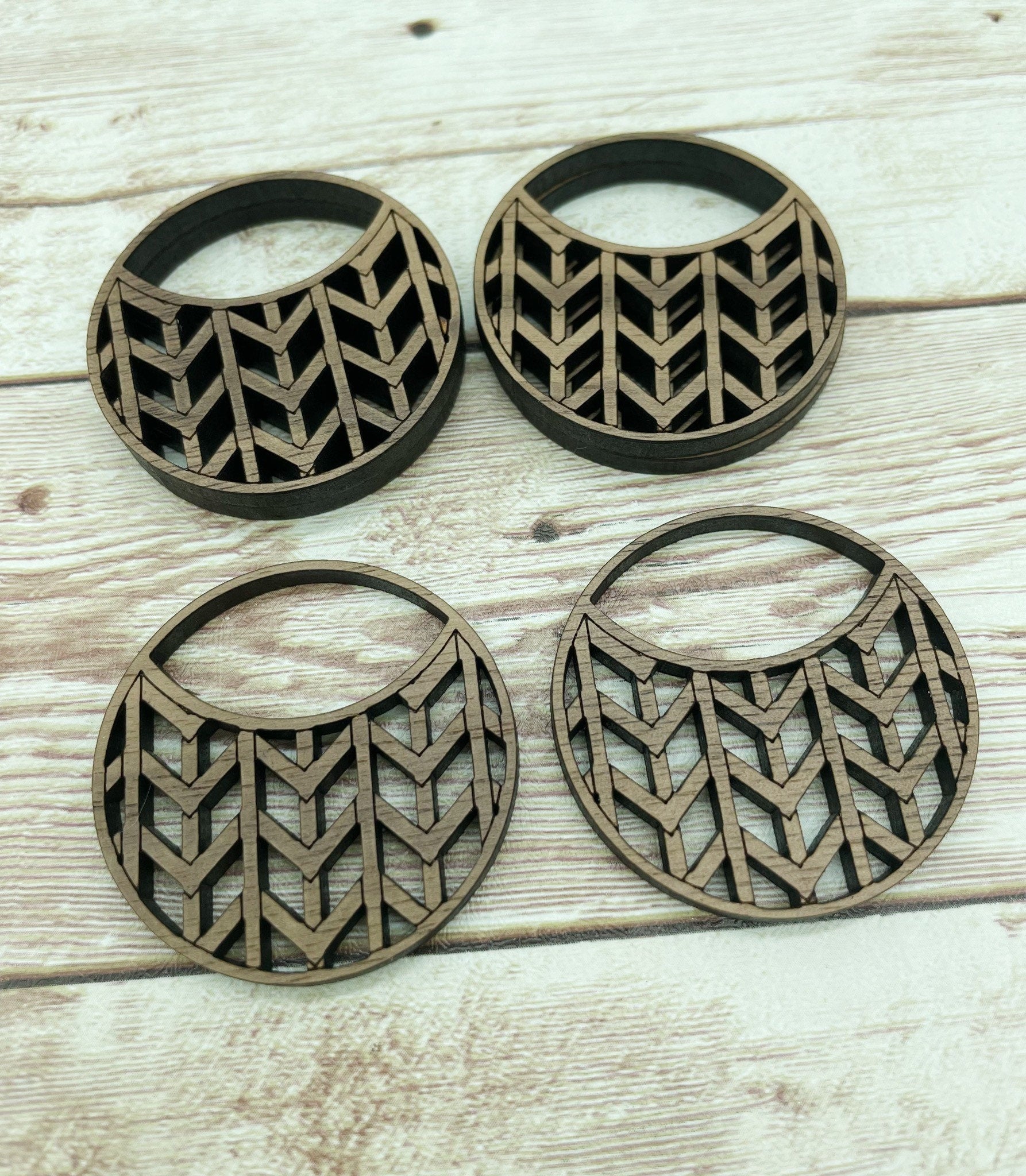 Wood Chevron Weave Hoop Earring Blanks, Finished Walnut Blank, DIY Jewelry Making