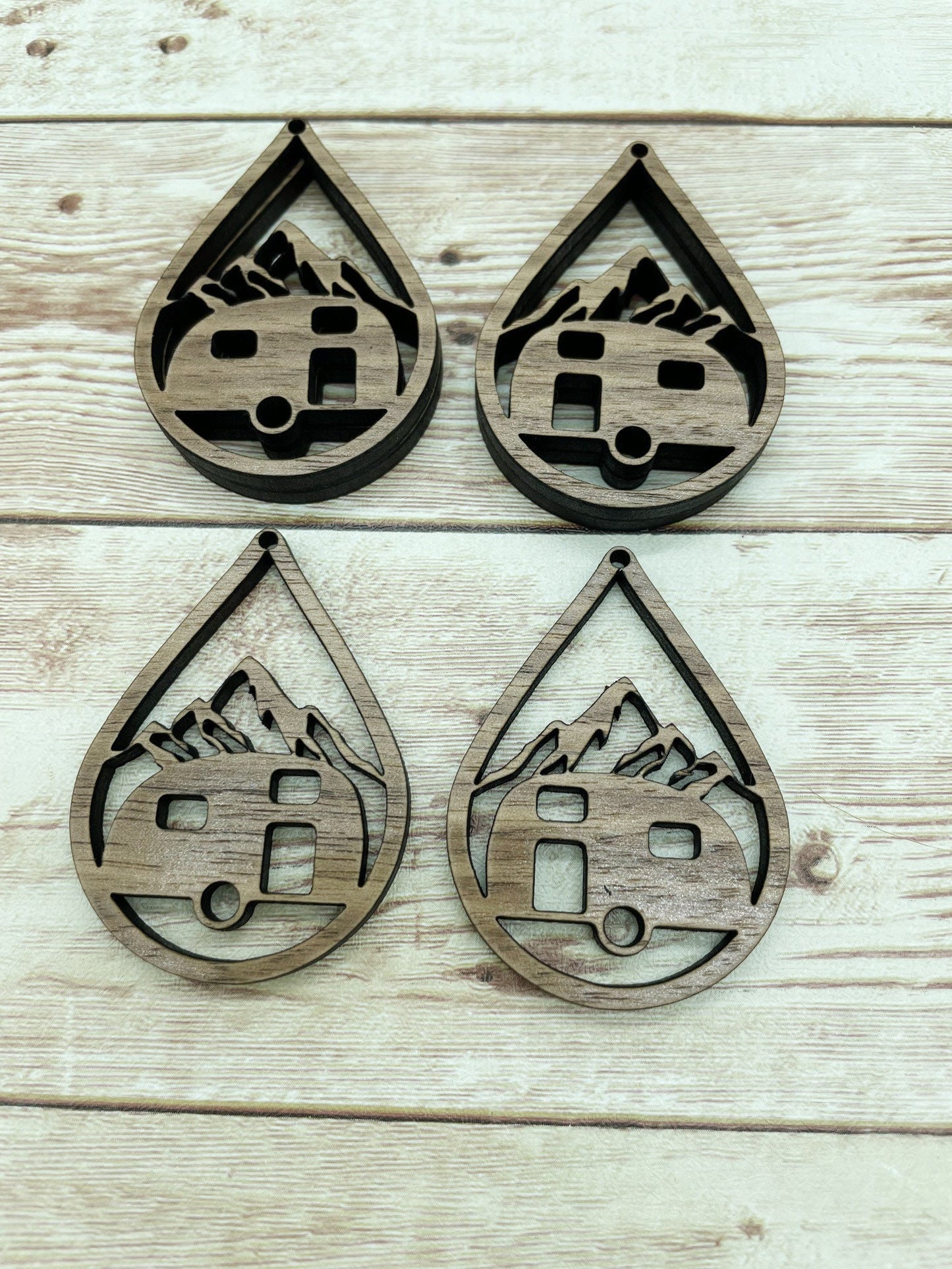 Wood Teardrop Mountains Camper Earring Blanks, Finished Walnut Blank, DIY Jewelry Making