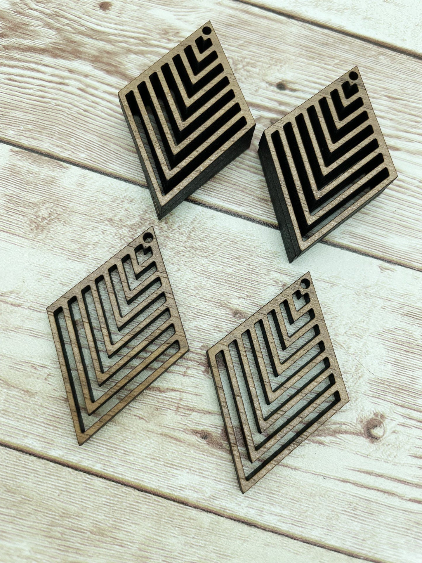 Wood Sharp Diamond Slit Earring Blanks, Finished Walnut Blank, DIY Jewelry Making