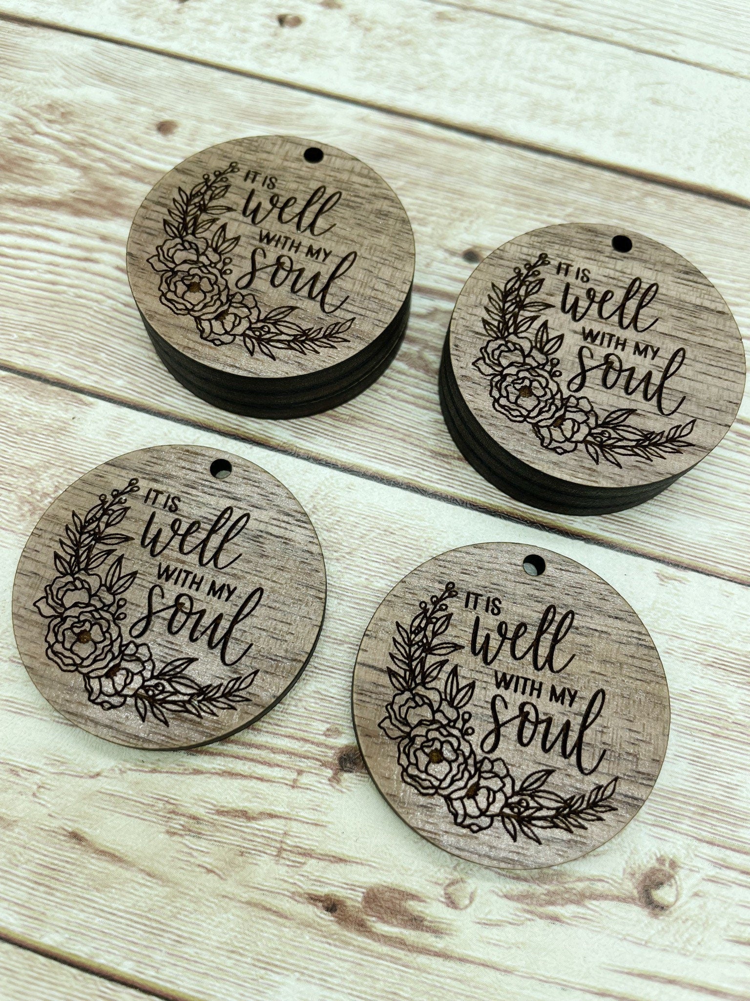 Wood Circle Engraved Well With My Soul Earring Blanks, Finished Walnut Blank, DIY Jewelry Making