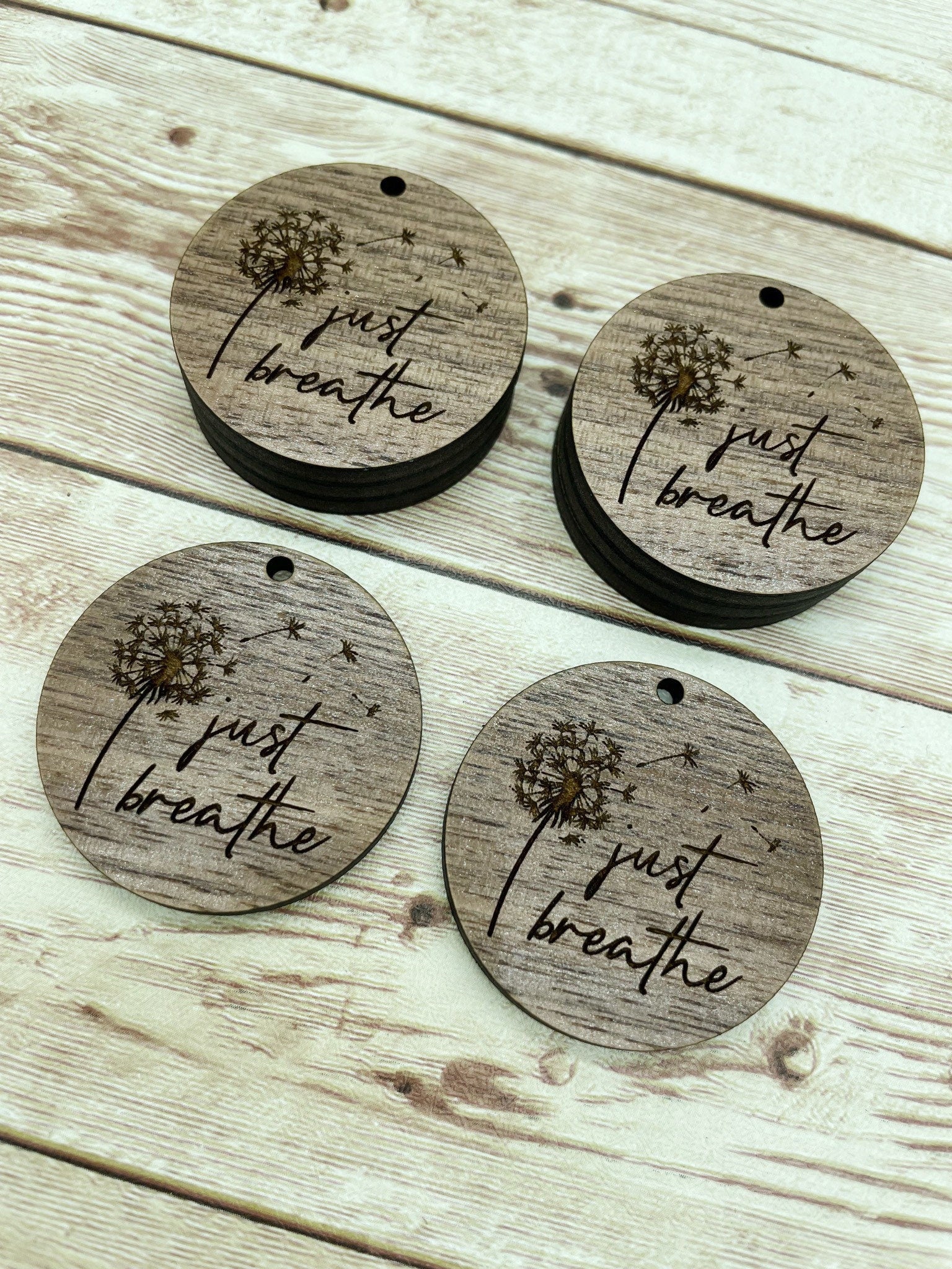 Wood Circle Engraved Just Breathe Earring Blanks, Finished Walnut Blank, DIY Jewelry Making