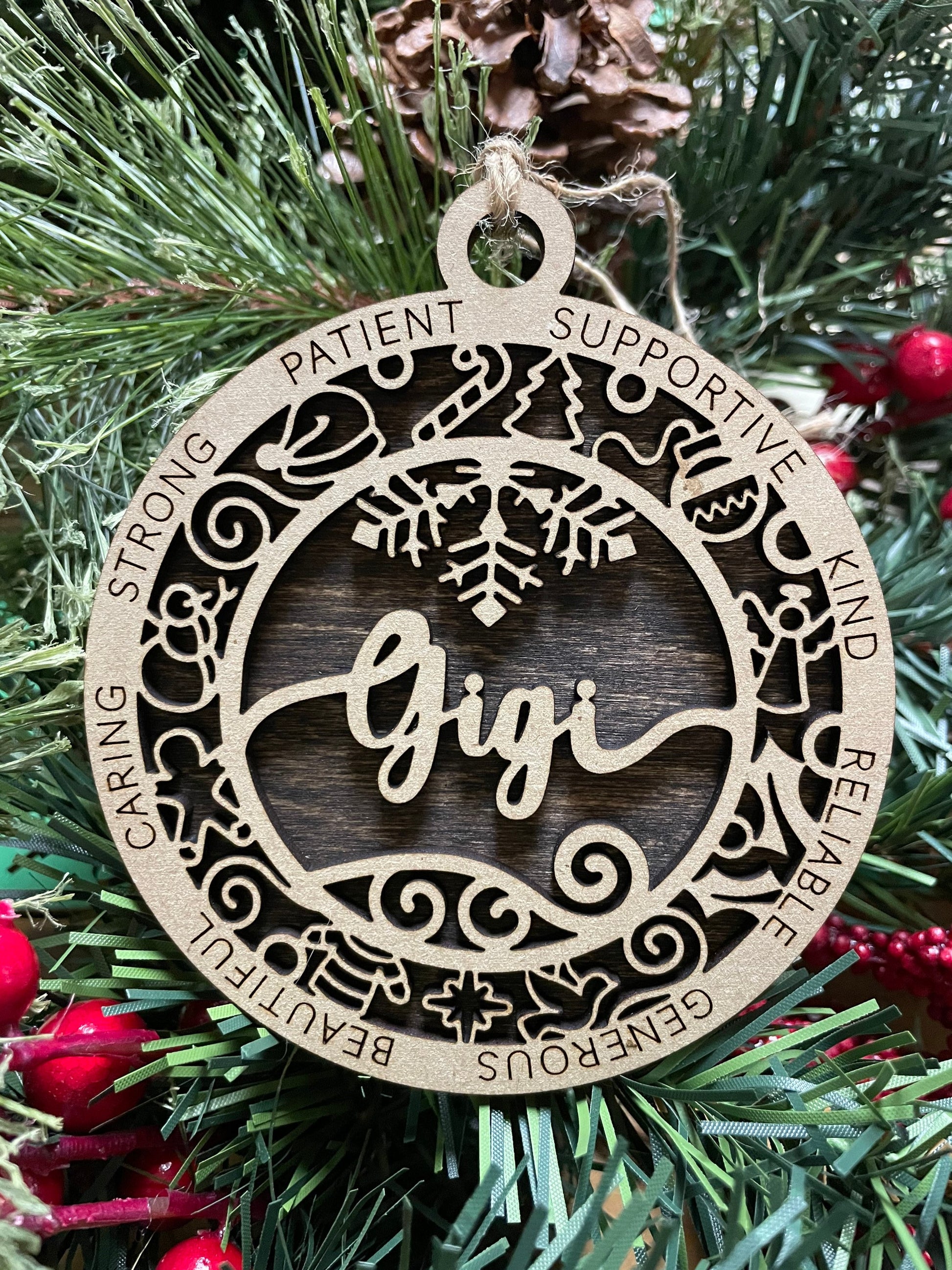 Gigi Christmas Ornament, Wood Ornament, Holiday Christmas Gift, Laser Cut Engraved