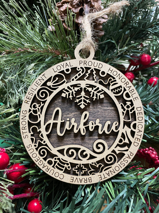 Air Force Military Christmas Ornament, Wood Ornament, Holiday Christmas Gift, Laser Cut Engraved