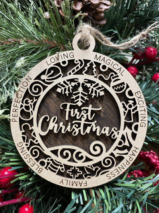 First Christmas Ornament, Wood Ornament, Holiday Christmas Gift, Laser Cut Engraved