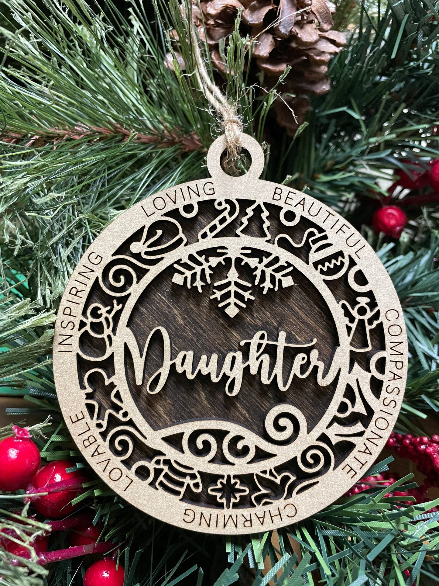 Daughter Christmas Ornament, Wood Ornament, Holiday Christmas Gift, Laser Cut Engraved