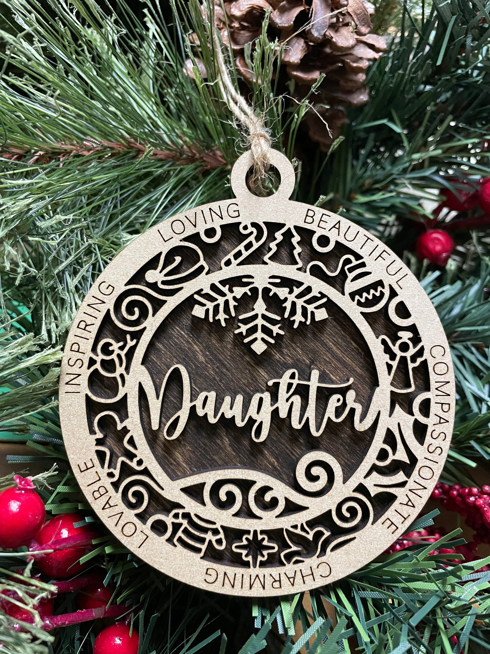 Daughter Christmas Ornament, Wood Ornament, Holiday Christmas Gift, Laser Cut Engraved