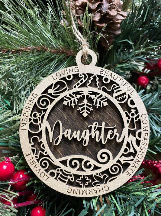 Daughter Christmas Ornament, Wood Ornament, Holiday Christmas Gift, Laser Cut Engraved