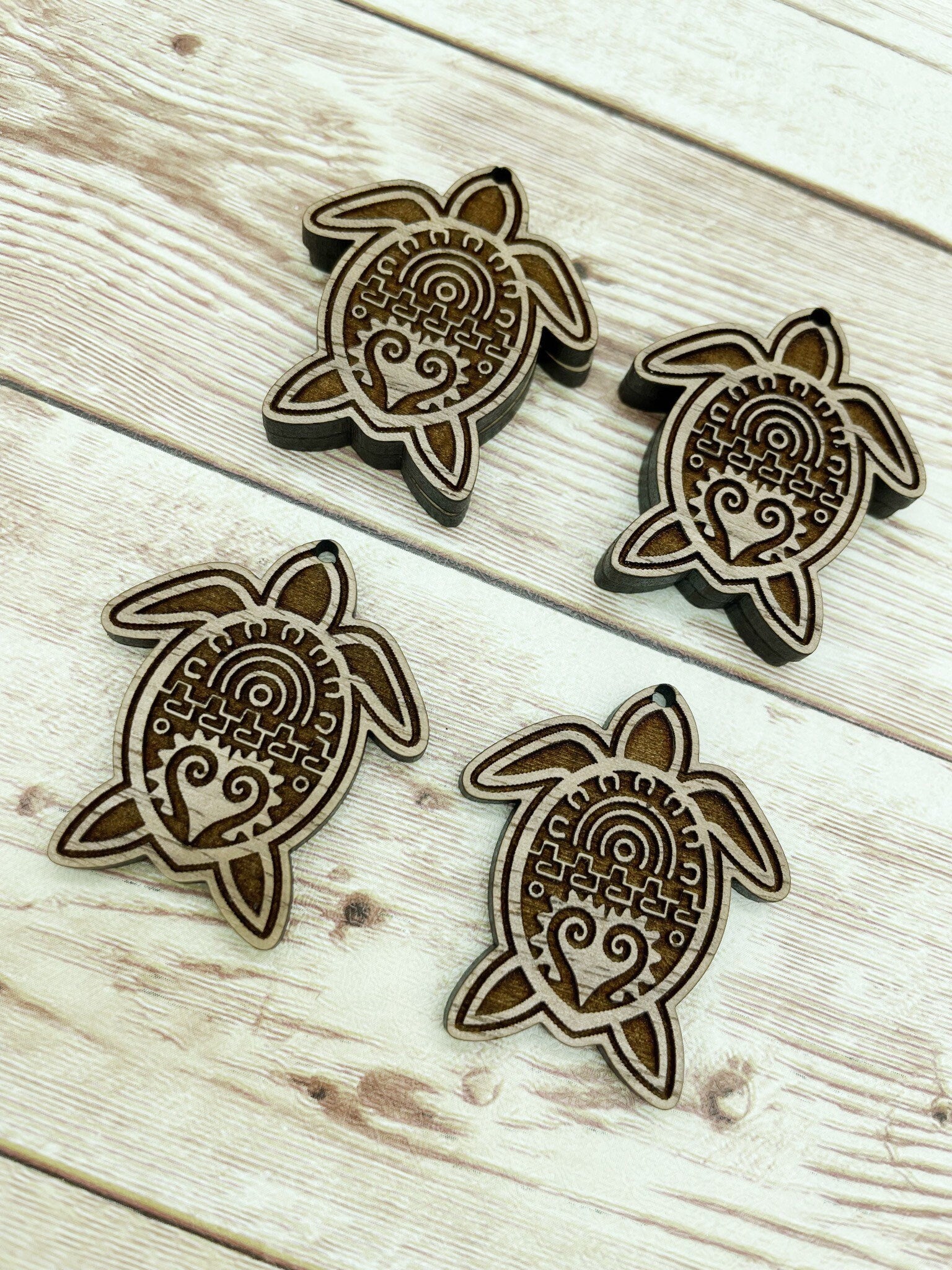 Wood Engraved Sea Turtle Earring Blanks, Finished Walnut Blank, DIY Jewelry Making