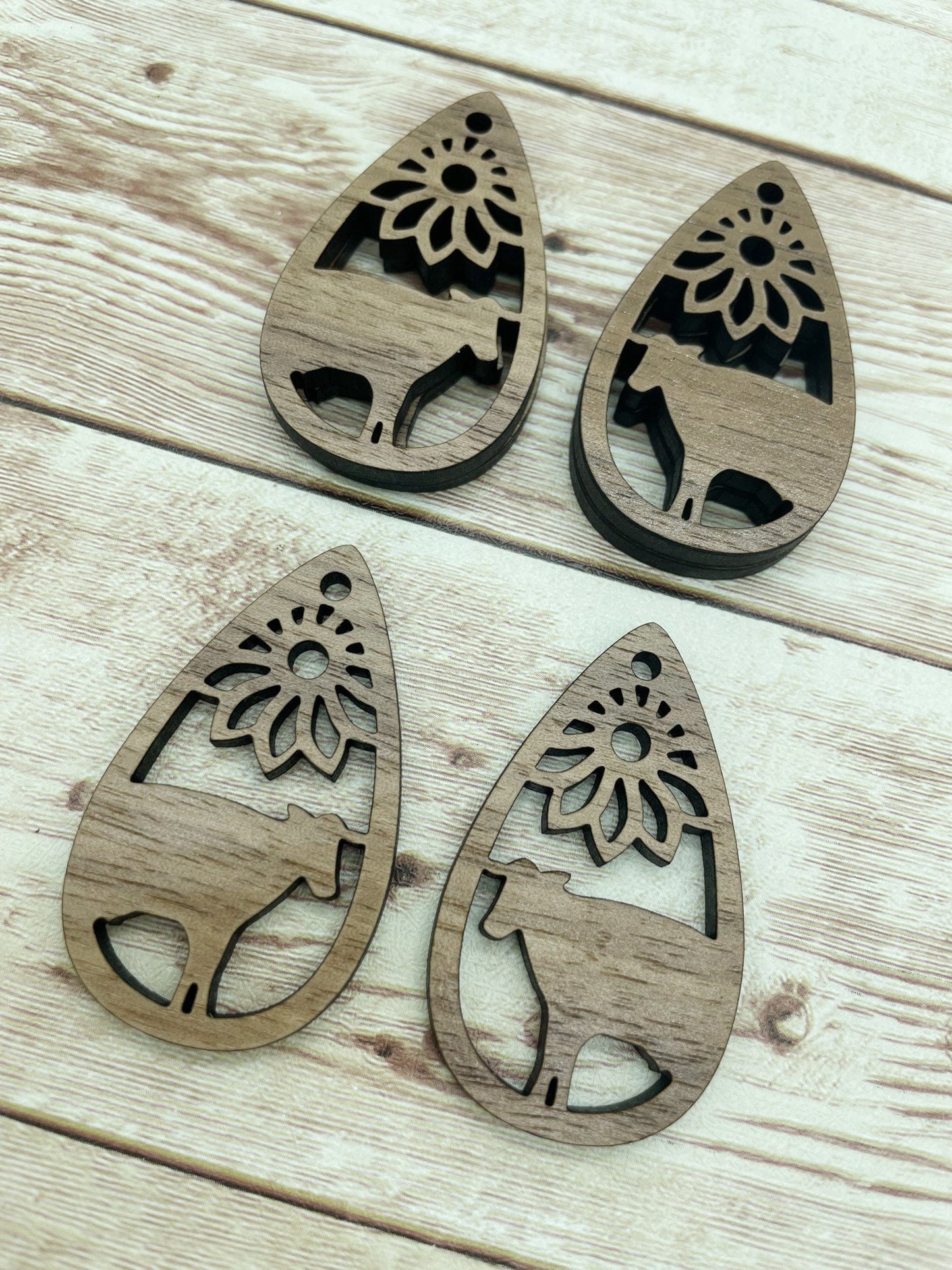 Wood Teardrop Cow Flower Earring Blanks, Finished Walnut Blank, DIY Jewelry Making