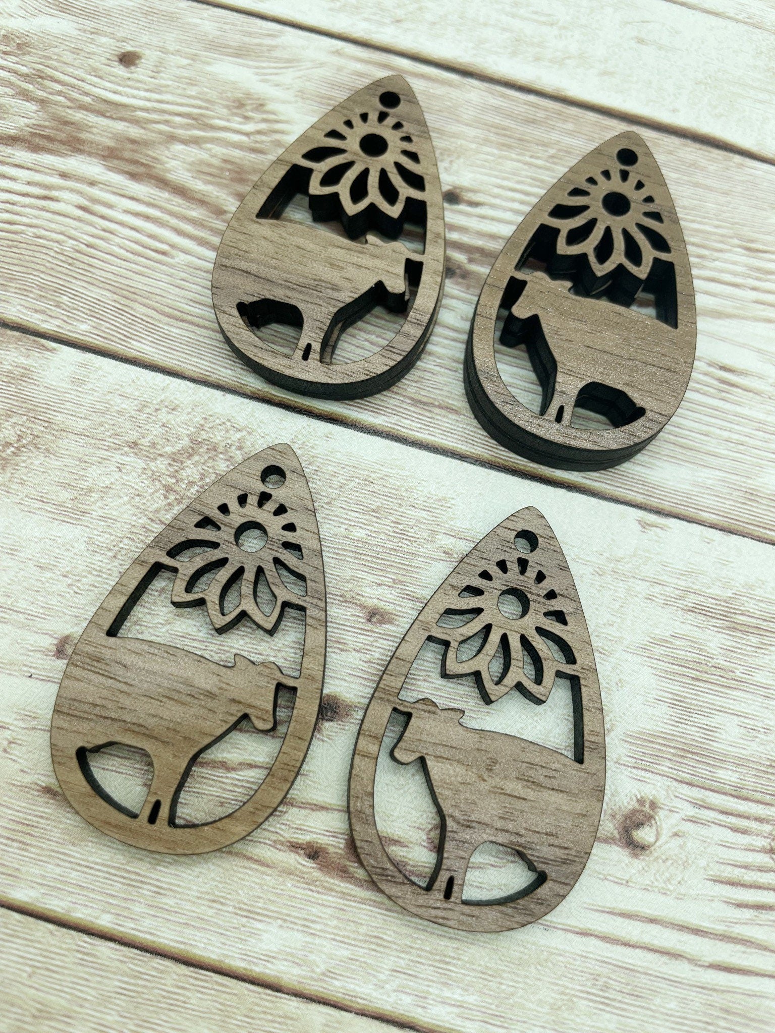 Wood Teardrop Cow Flower Earring Blanks, Finished Walnut Blank, DIY Jewelry Making