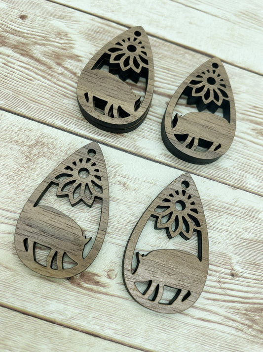 Wood Teardrop Pig Flower Earring Blanks, Finished Walnut Blank, DIY Jewelry Making
