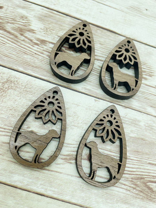 Wood Teardrop Dog Flower Earring Blanks, Finished Walnut Blank, DIY Jewelry Making
