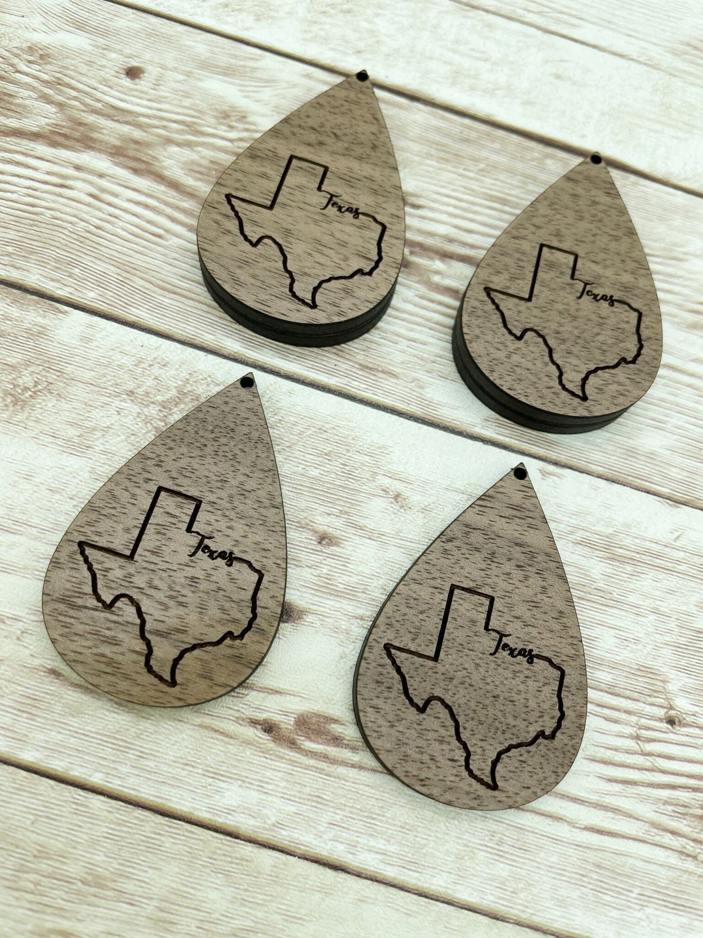 Wood Teardrop Engraved Texas State Earring Blanks, Finished Walnut Blank, DIY Jewelry Making