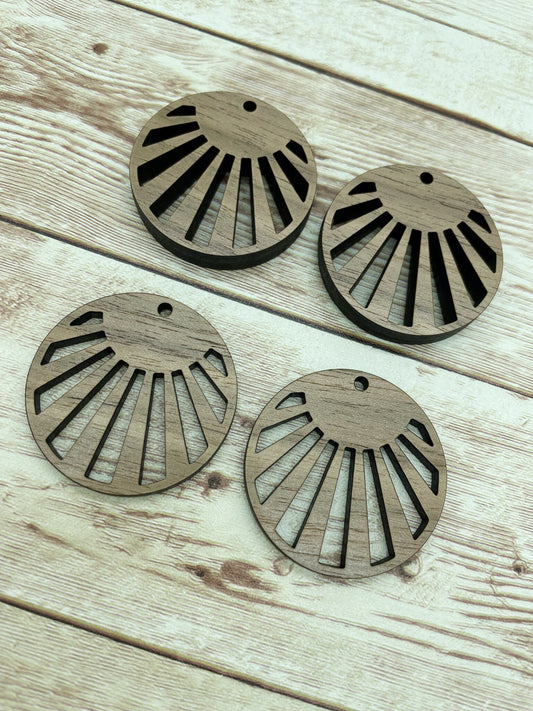 Wood Circle Sun Ray Earring Blanks, Finished Walnut Blank, DIY Jewelry Making