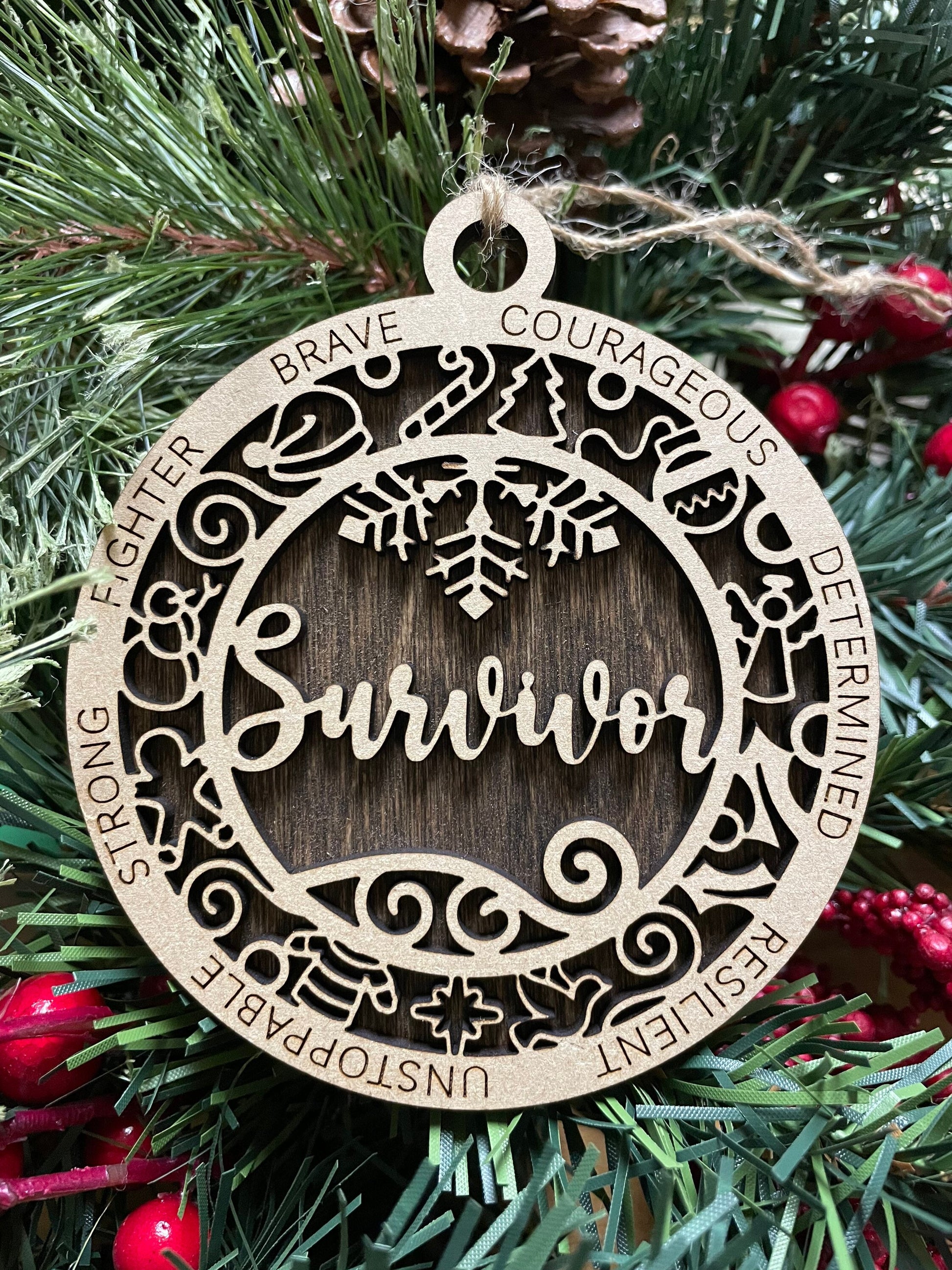 Survivor Christmas Ornament, Wood Ornament, Holiday Christmas Gift, Laser Cut Engraved