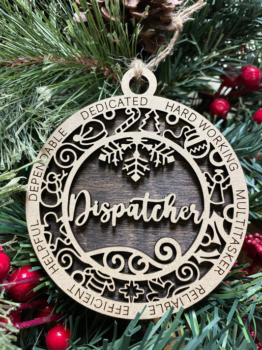 Dispatcher Christmas Ornament, Wood Ornament, Holiday Christmas Gift, Laser Cut Engraved