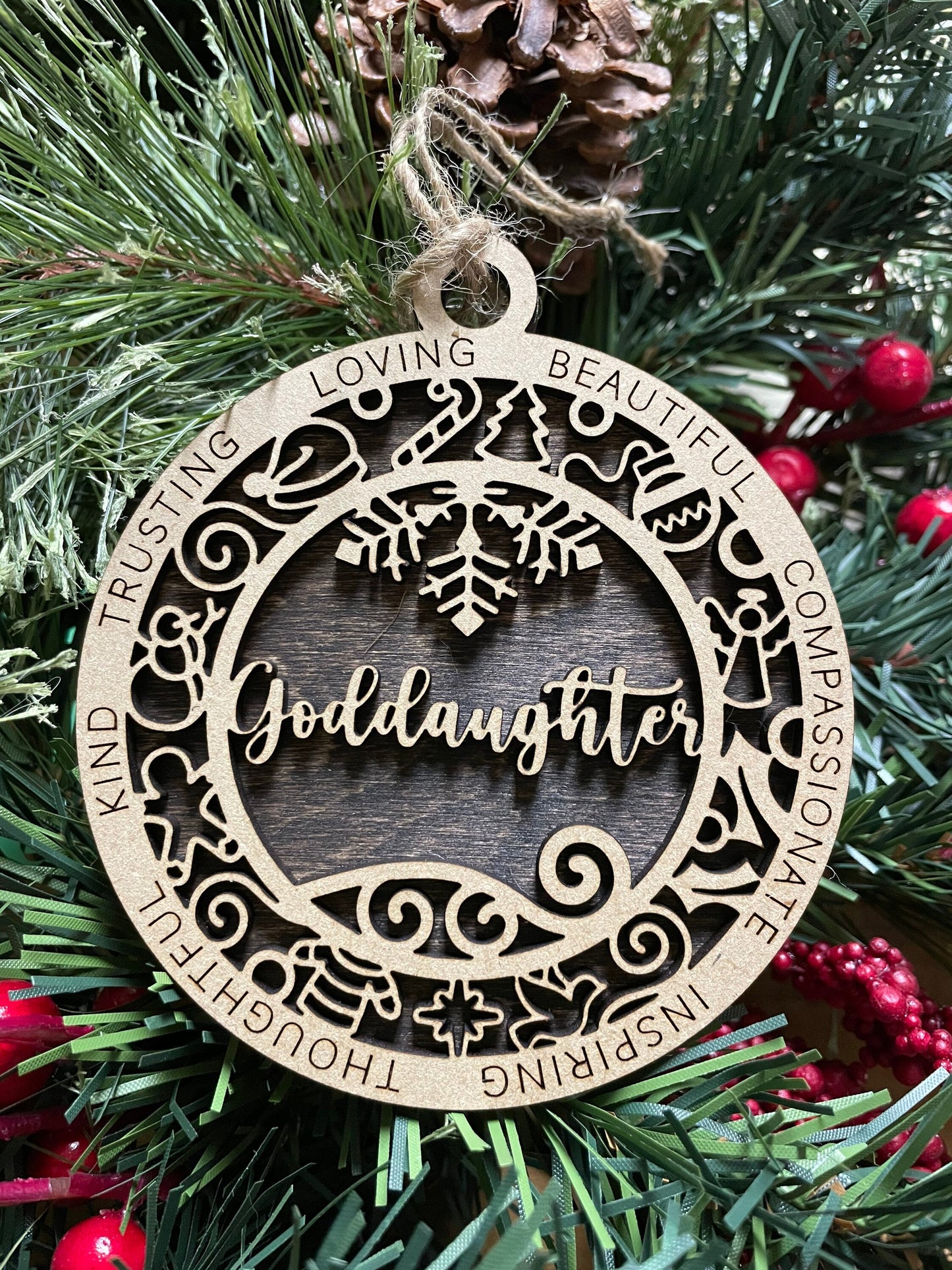 Goddaughter Christmas Ornament, Wood Ornament, Holiday Christmas Gift, Laser Cut Engraved