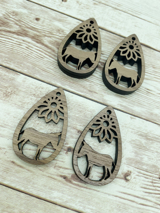 Wood Teardrop Donkey Flower Earring Blanks, Finished Walnut Blank, DIY Jewelry Making