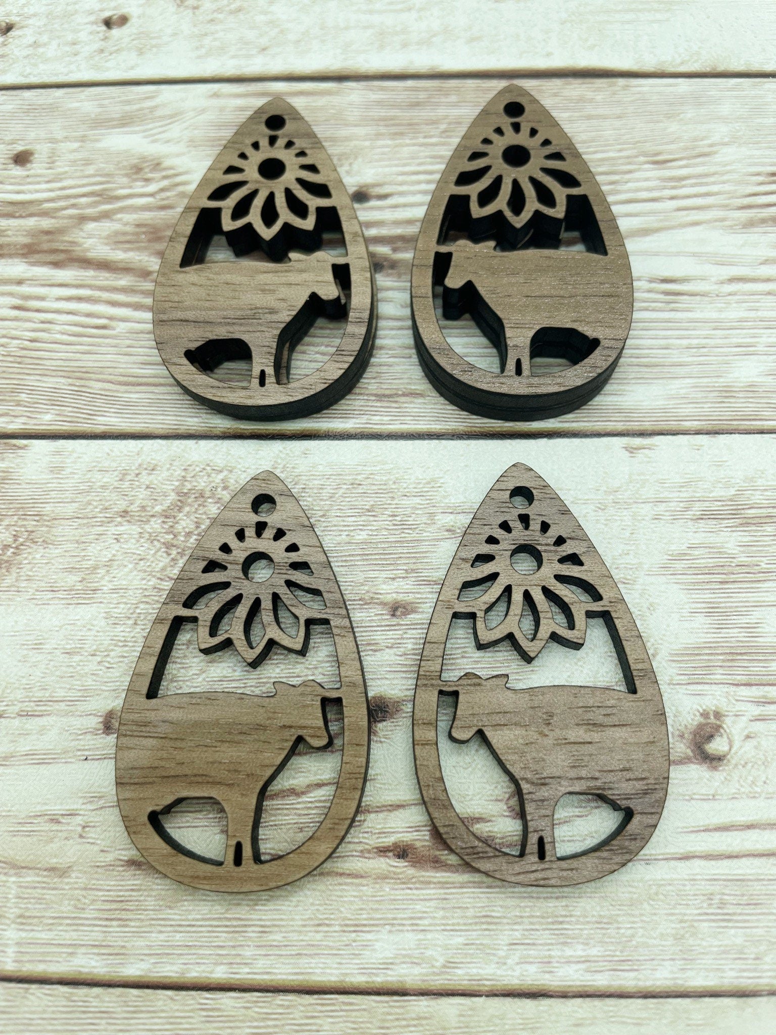 Wood Teardrop Cow Flower Earring Blanks, Finished Walnut Blank, DIY Jewelry Making