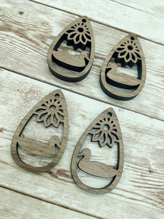 Wood Teardrop Duck Flower Earring Blanks, Finished Walnut Blank, DIY Jewelry Making