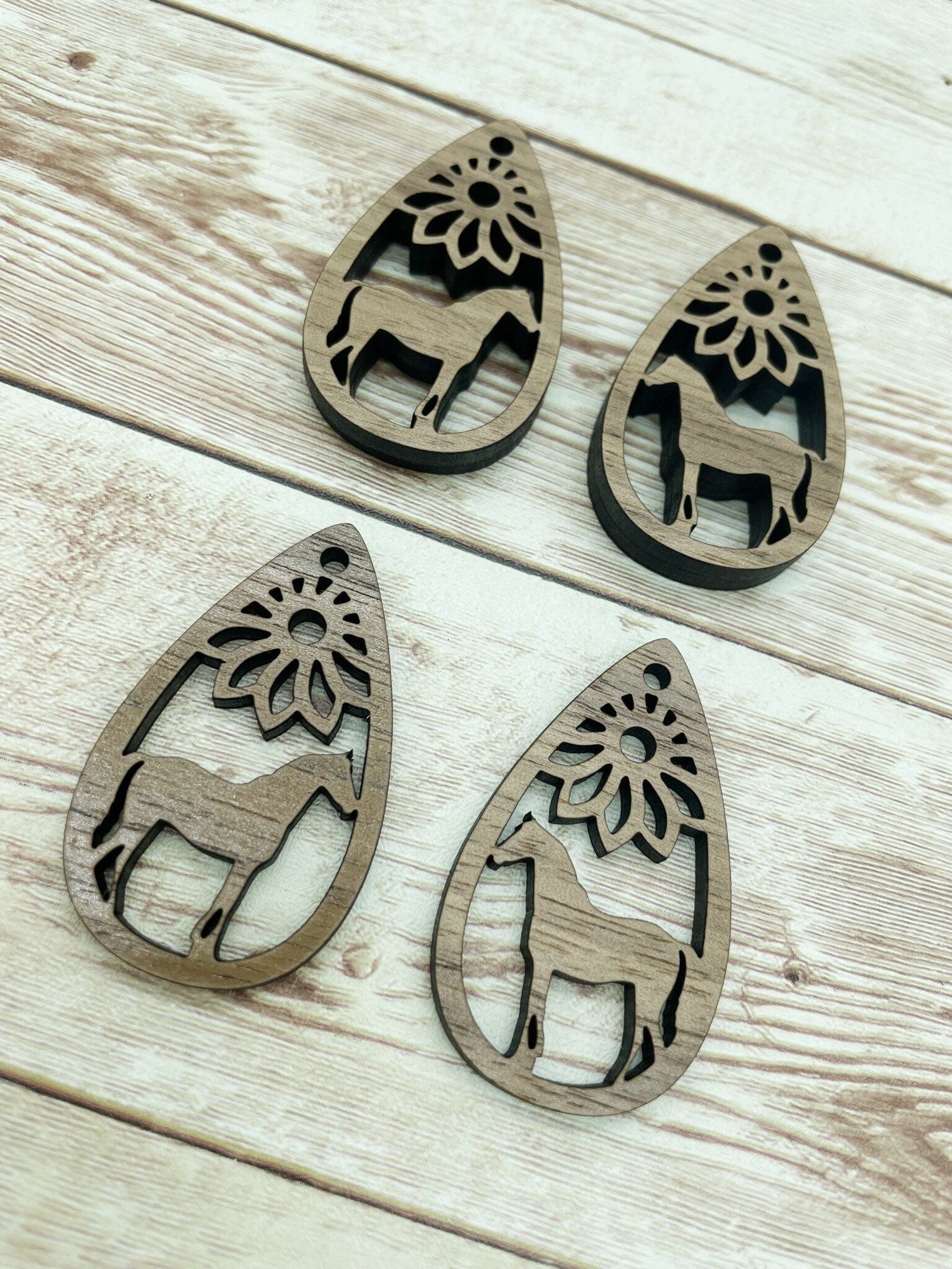 Wood Teardrop Horse Flower Earring Blanks, Finished Walnut Blank, DIY Jewelry Making