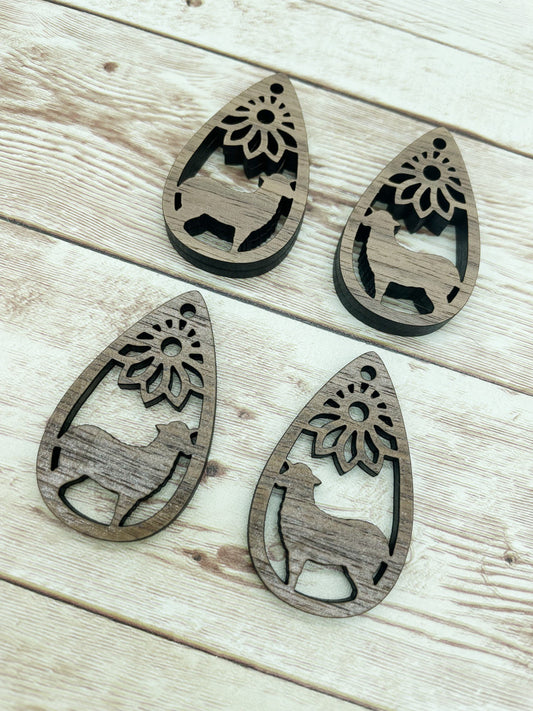 Wood Teardrop Sheep Flower Earring Blanks, Finished Walnut Blank, DIY Jewelry Making