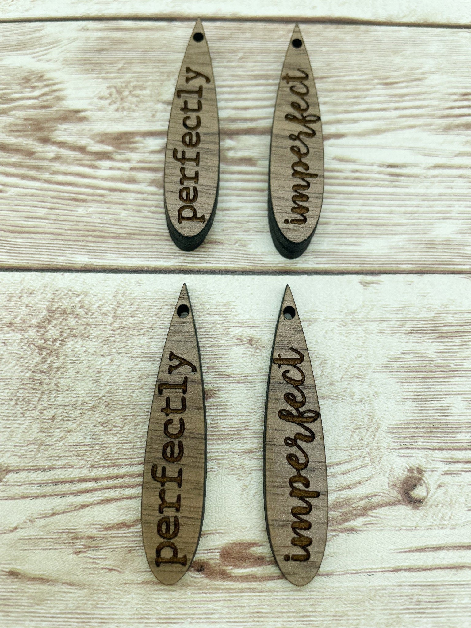 Wood Engraved Perfectly Imperfect Earring Blanks, Finished Walnut Blank, DIY Jewelry Making