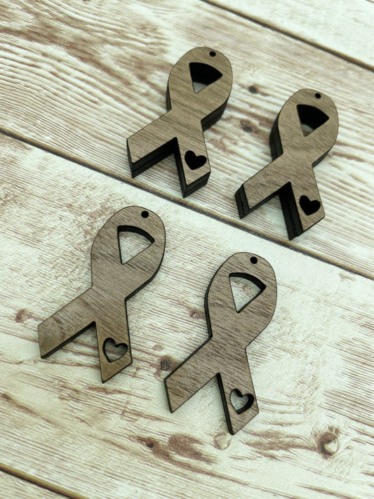Wood Cancer Ribbon Cutout Earring Blanks, Finished Walnut Blank, DIY Jewelry Making
