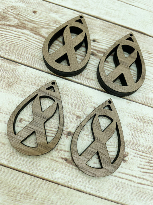 Wood Teardrop Cancer Ribbon Earring Blanks, Finished Walnut Blank, DIY Jewelry Making