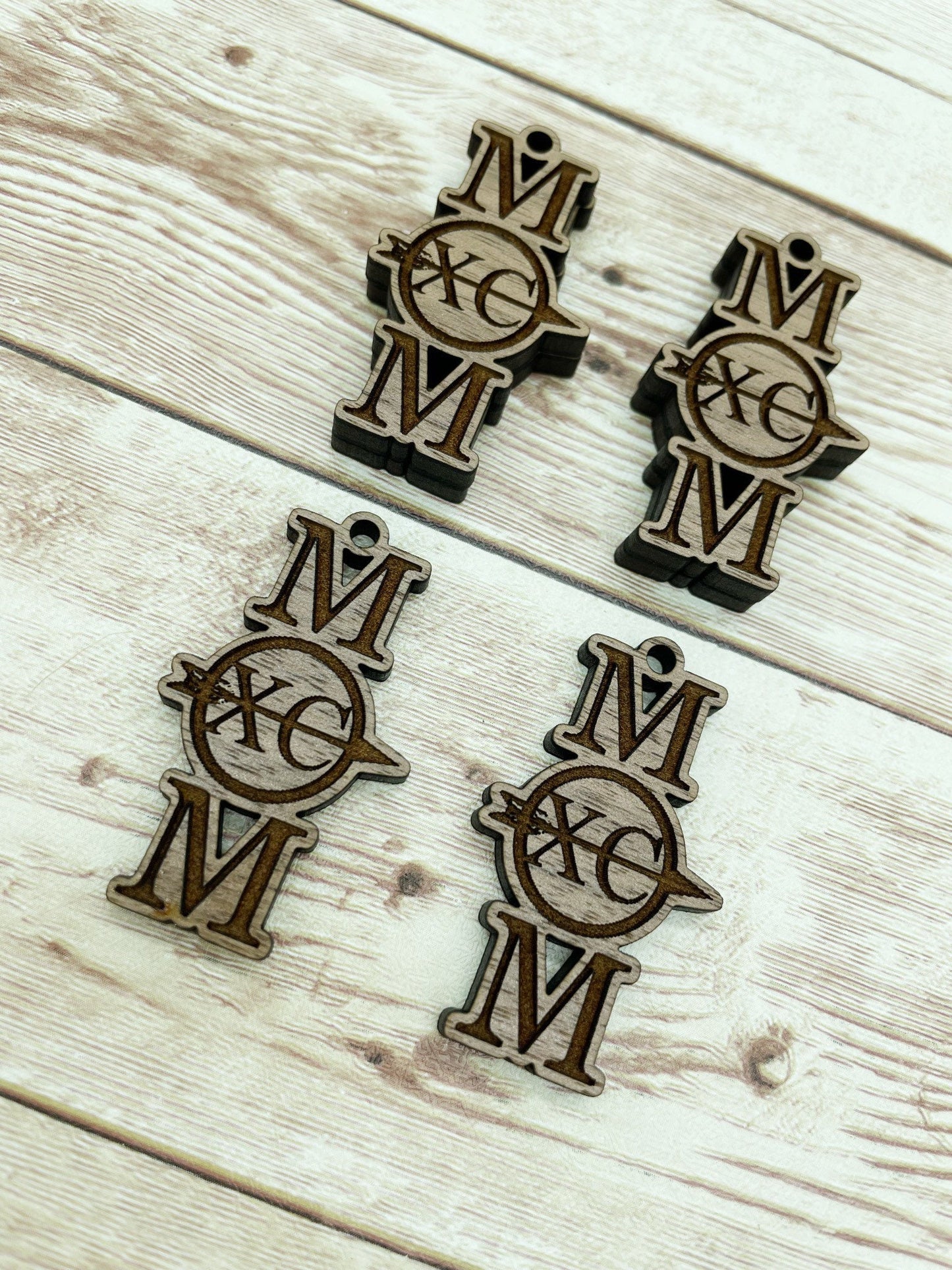 Wood Engraved Cross Country Mom Sports Earring Blanks, Finished Walnut Blank, DIY Jewelry Making