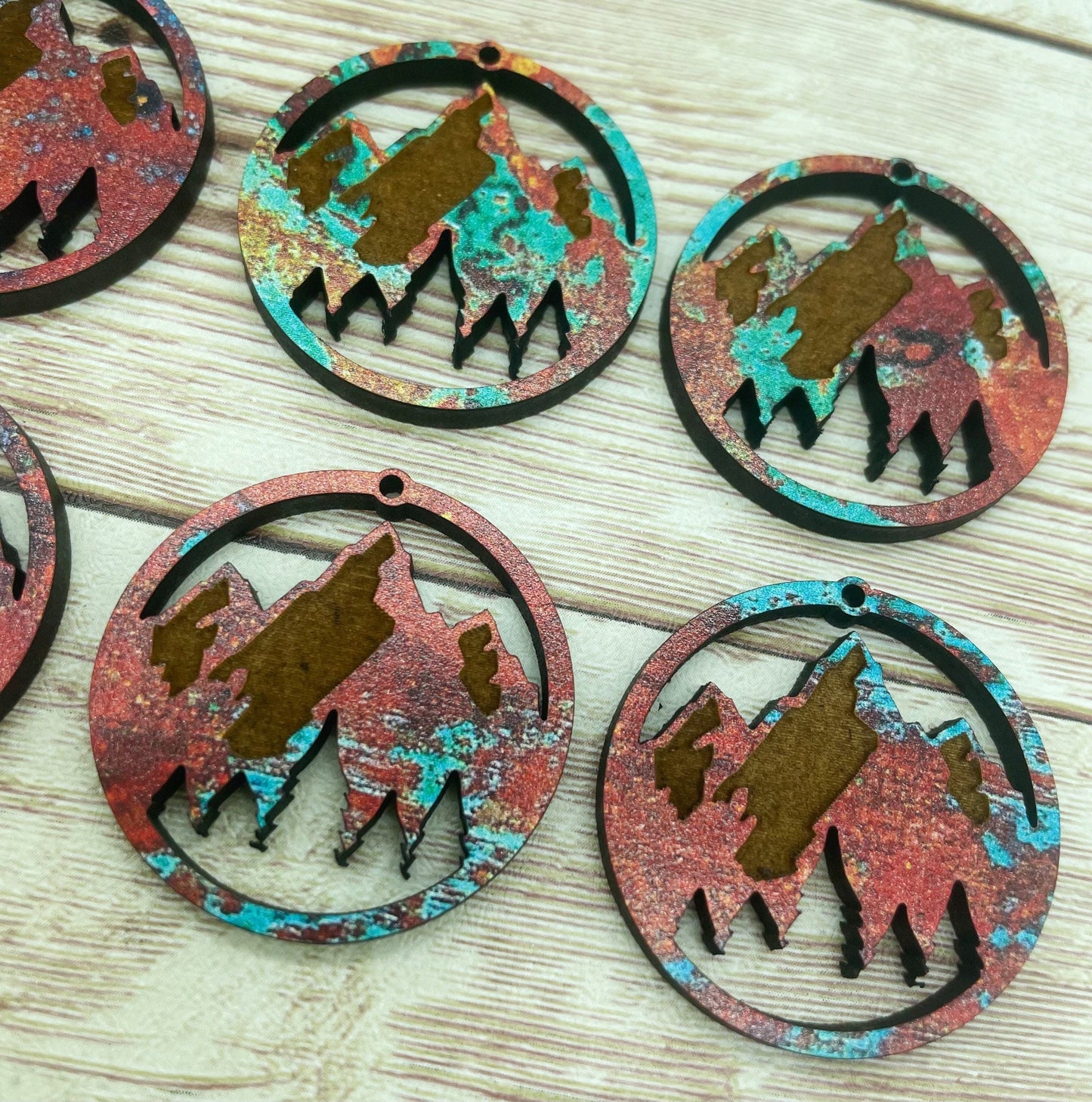 Patterned Wood Engraved Mountain and Trees Earring Blanks, DIY Jewelry Making