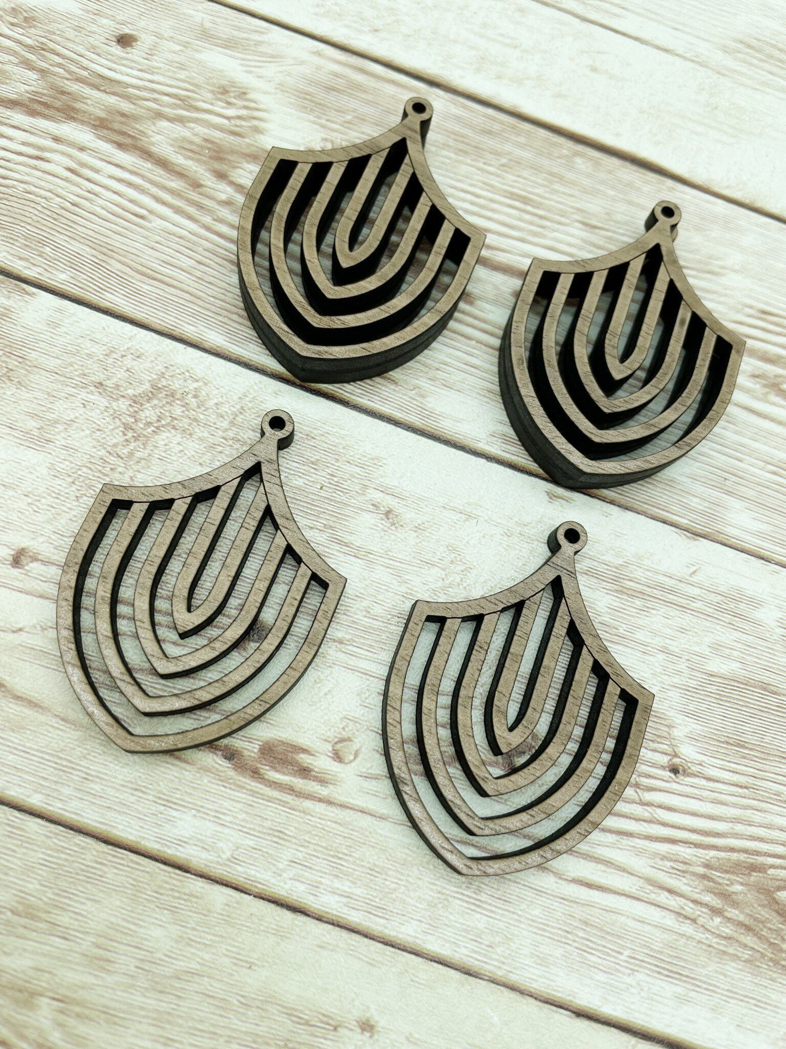 Wood Scalloped Drop Earring Blanks, Finished Walnut Blank, DIY Jewelry Making