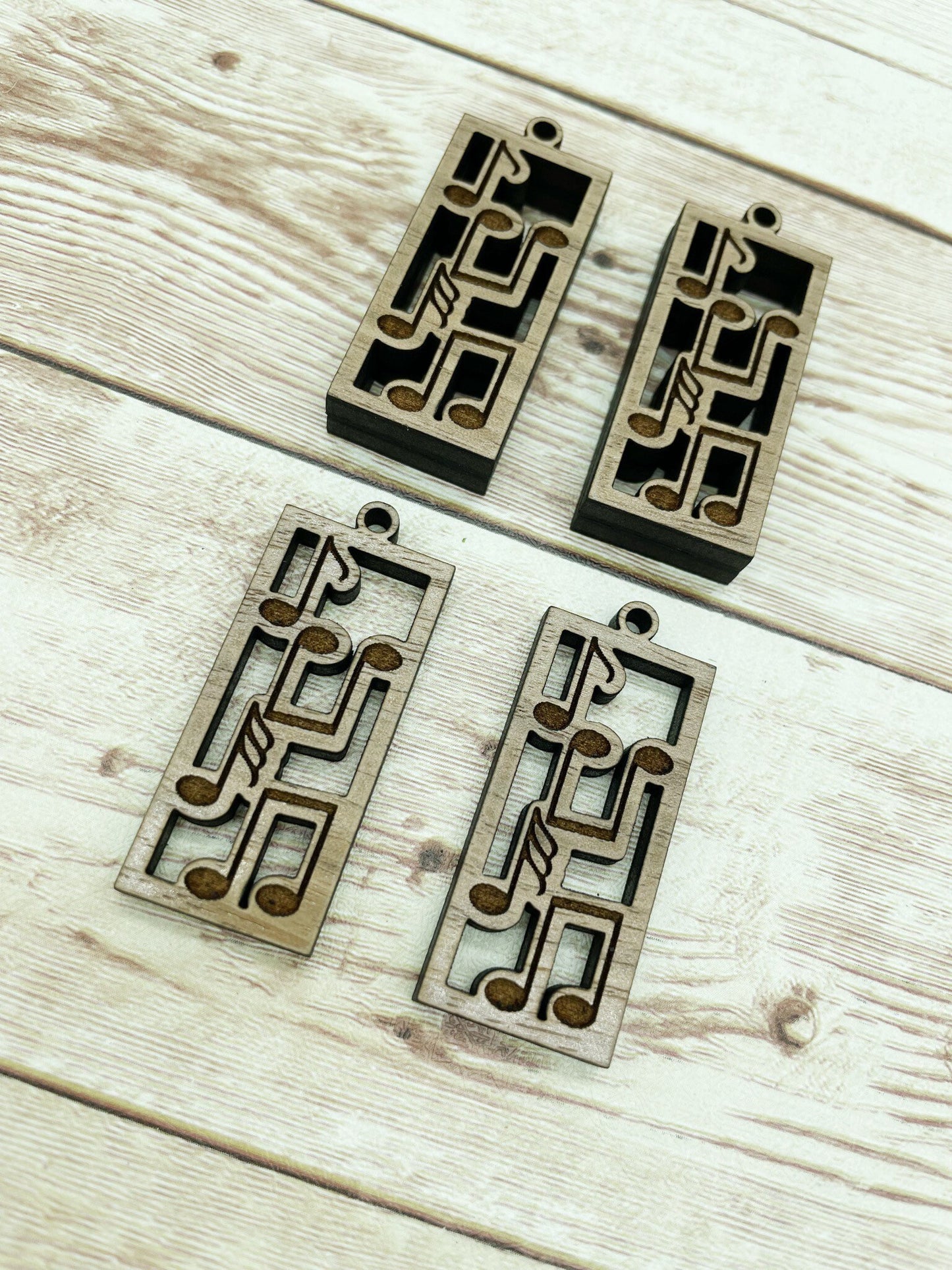 Wood Engraved Music Note Bar Earring Blanks, Finished Walnut Blank, DIY Jewelry Making