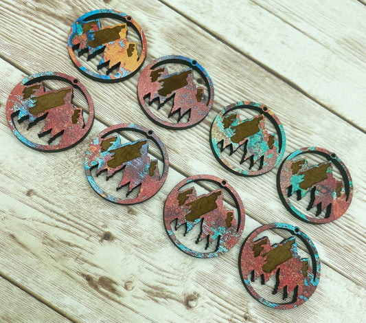 Patterned Wood Engraved Mountain and Trees Earring Blanks, DIY Jewelry Making