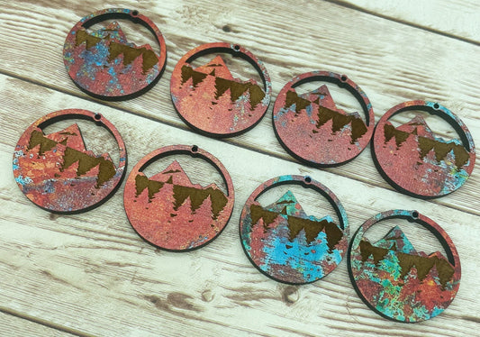 Patterned Wood Engraved Mountain and Trees Reflection Earring Blanks, DIY Jewelry Making