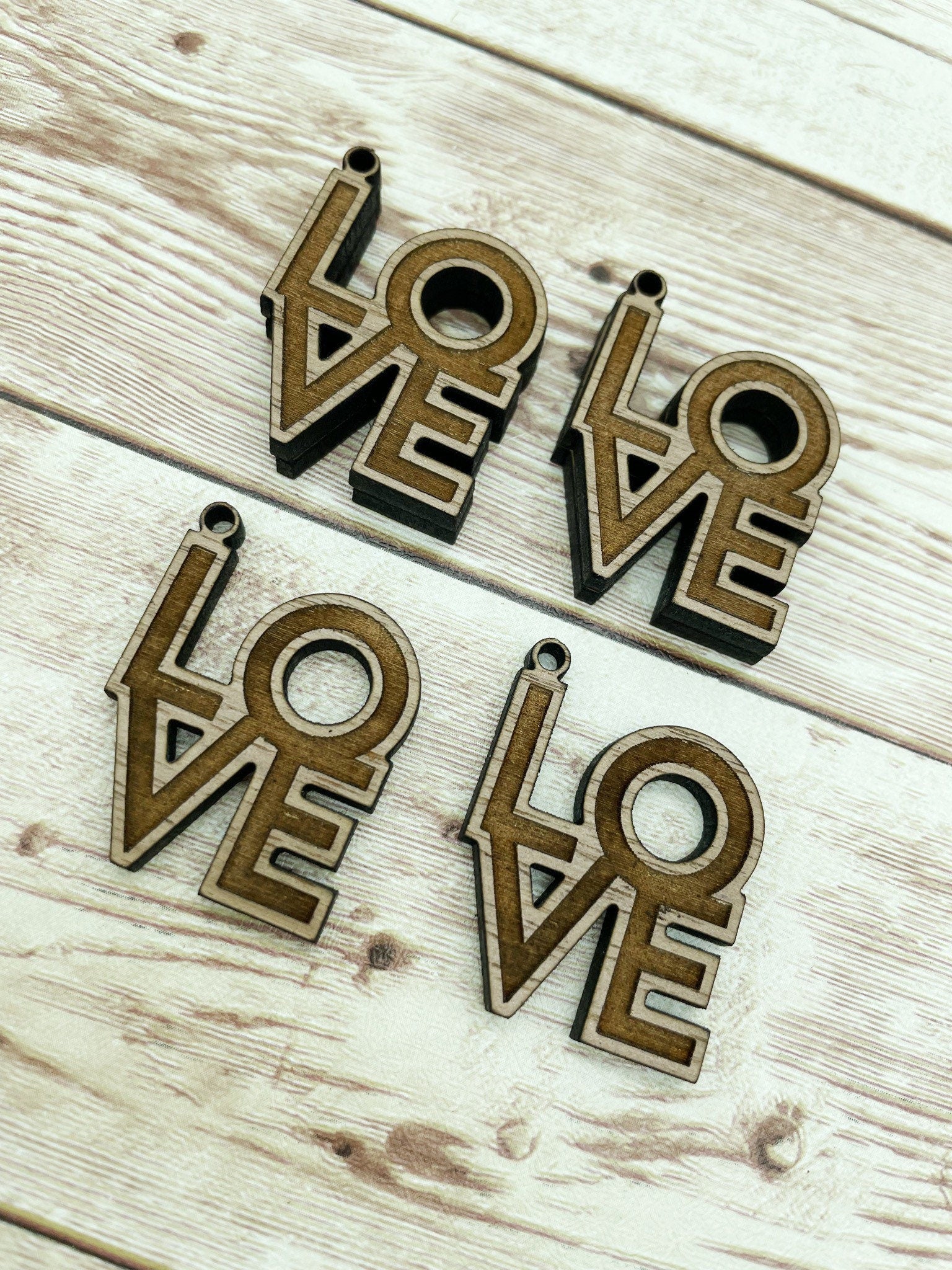 Wood Square Engraved LOVE Earring Blanks, Finished Walnut Blank, DIY Jewelry Making