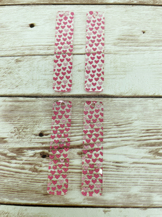 Patterned Acrylic Bar Pink Heart Print Earring Blanks, DIY Jewelry Making