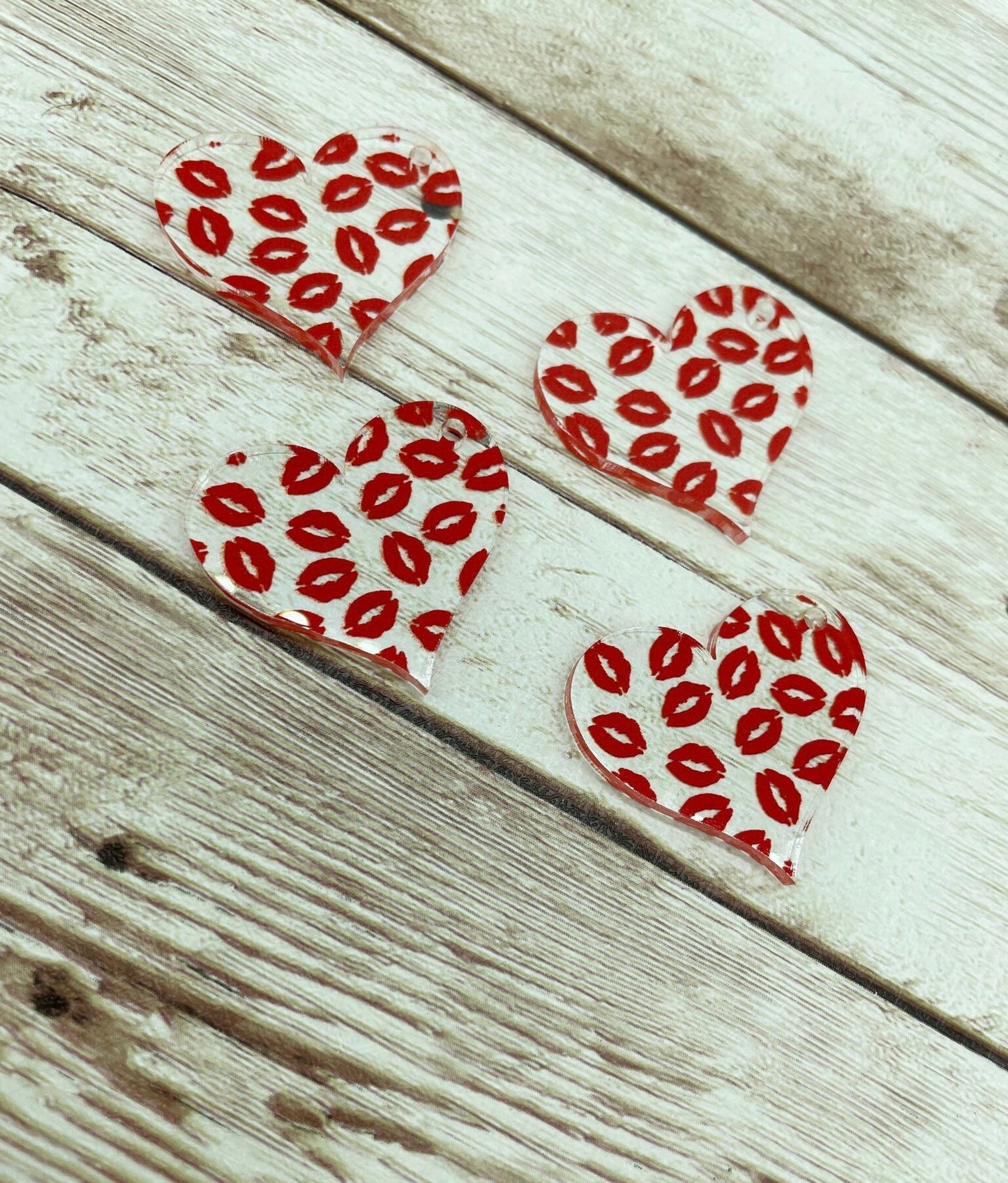 Patterned Acrylic Lips Kiss Heart Earring Blanks, DIY Jewelry Making