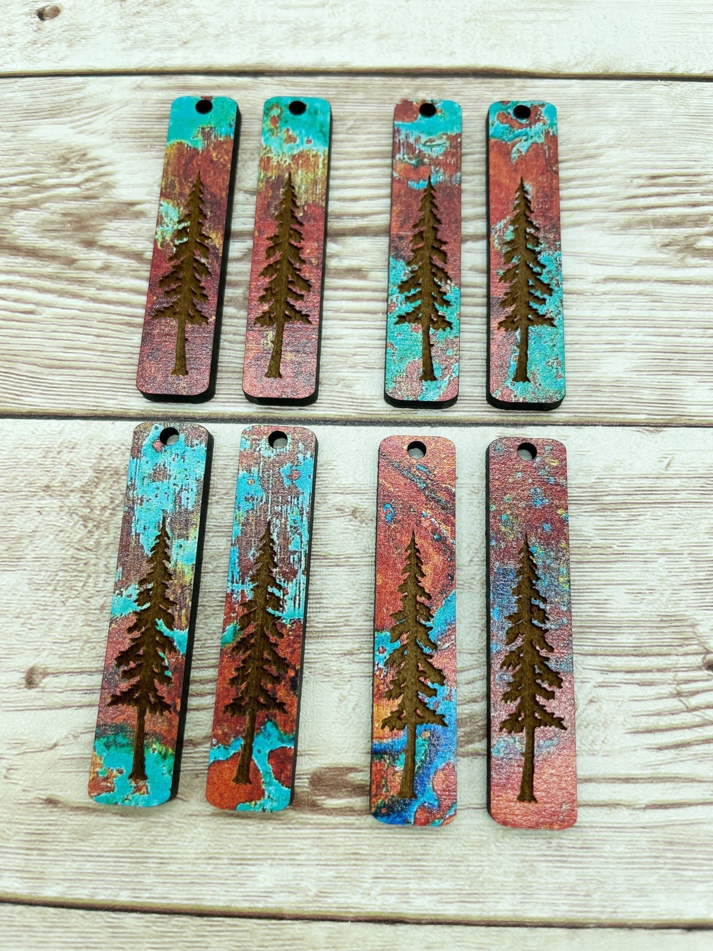 Patterned Wood Engraved Tree Bar Earring Blanks, DIY Jewelry Making