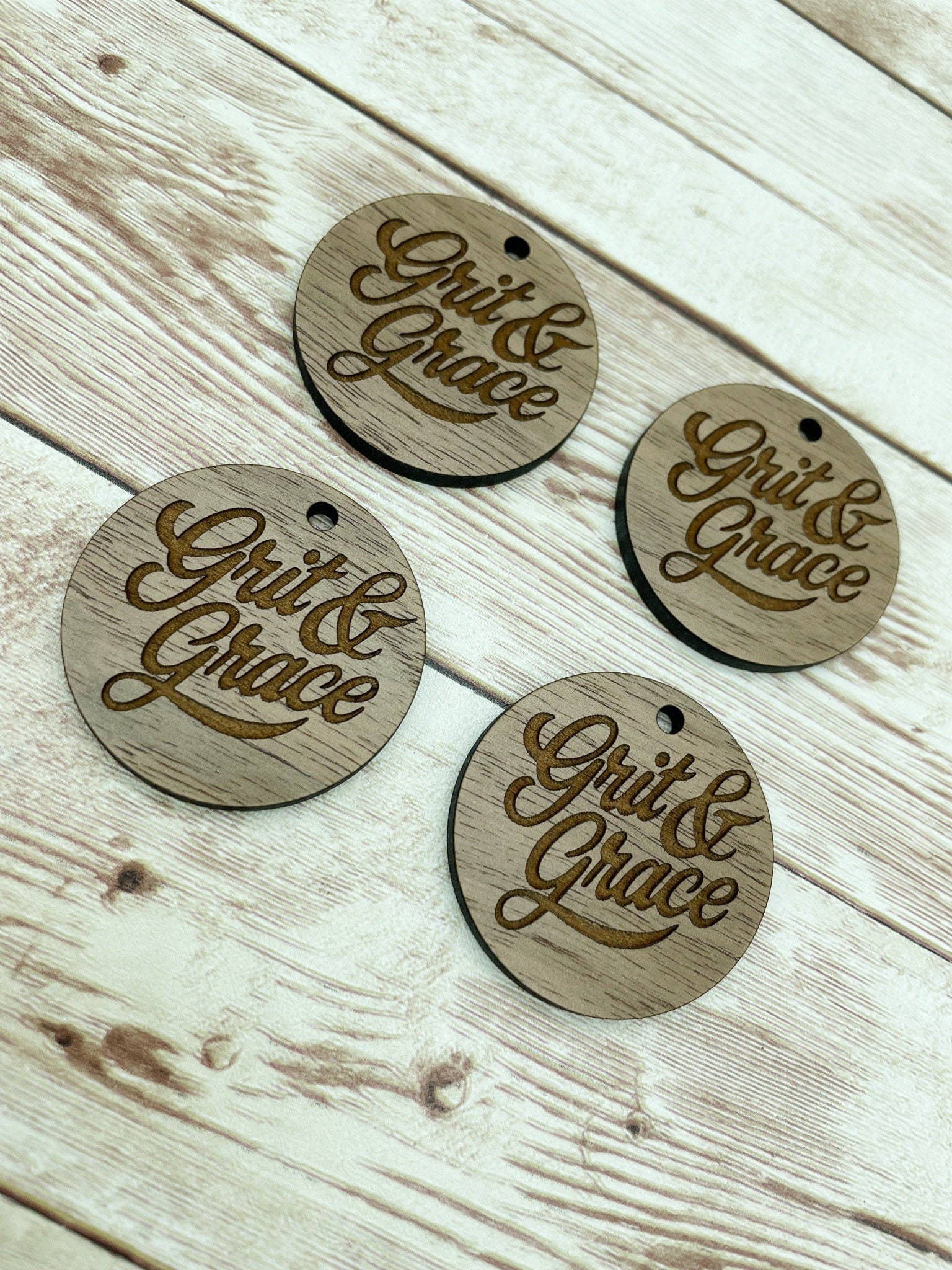 Wood Circle Round Engraved Grit & Grace Earring Blanks, Finished Walnut Blank, DIY Jewelry Making