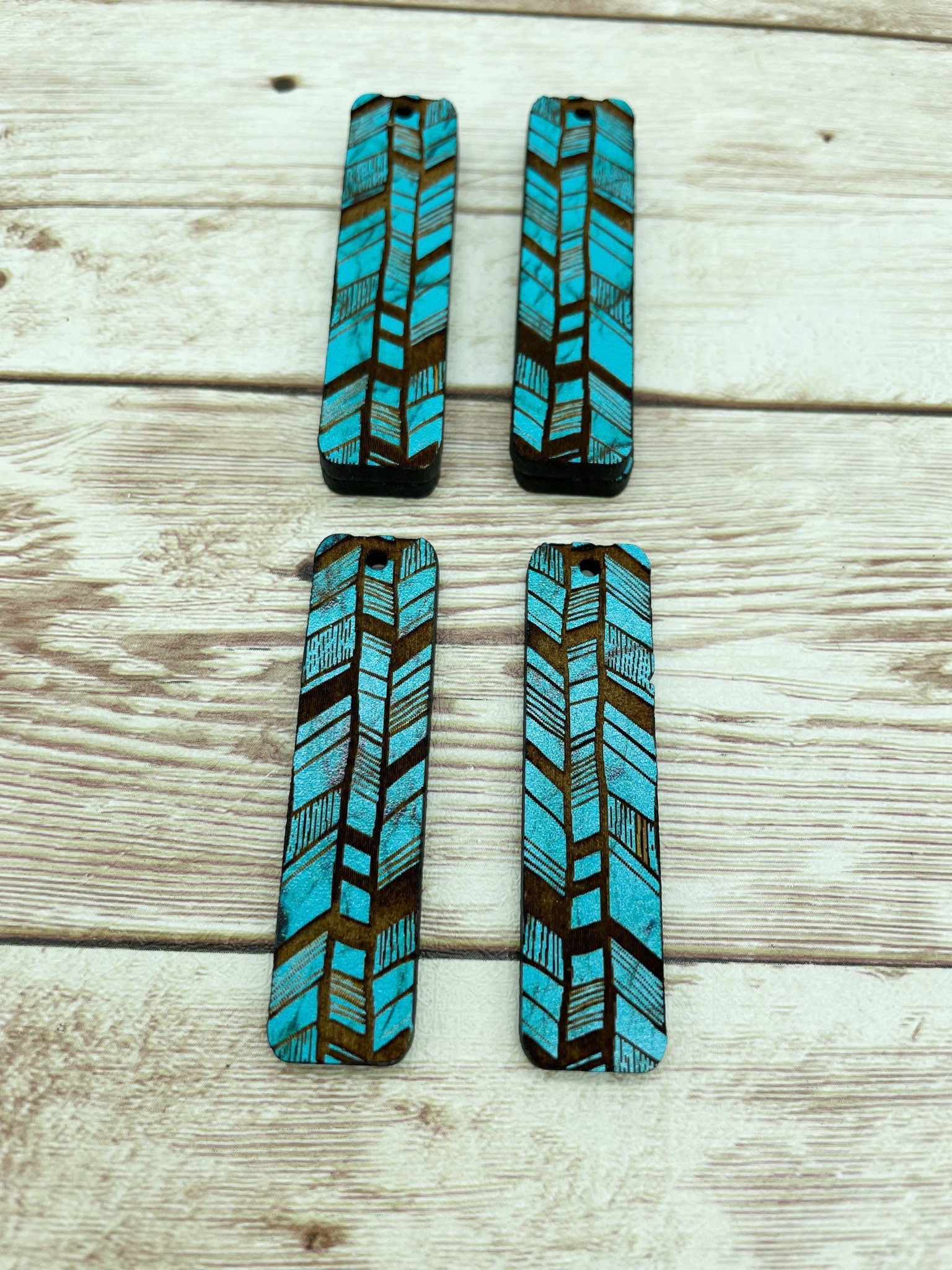 Patterned Wood Engraved Aztec Bar Earring Blanks, DIY Jewelry Making