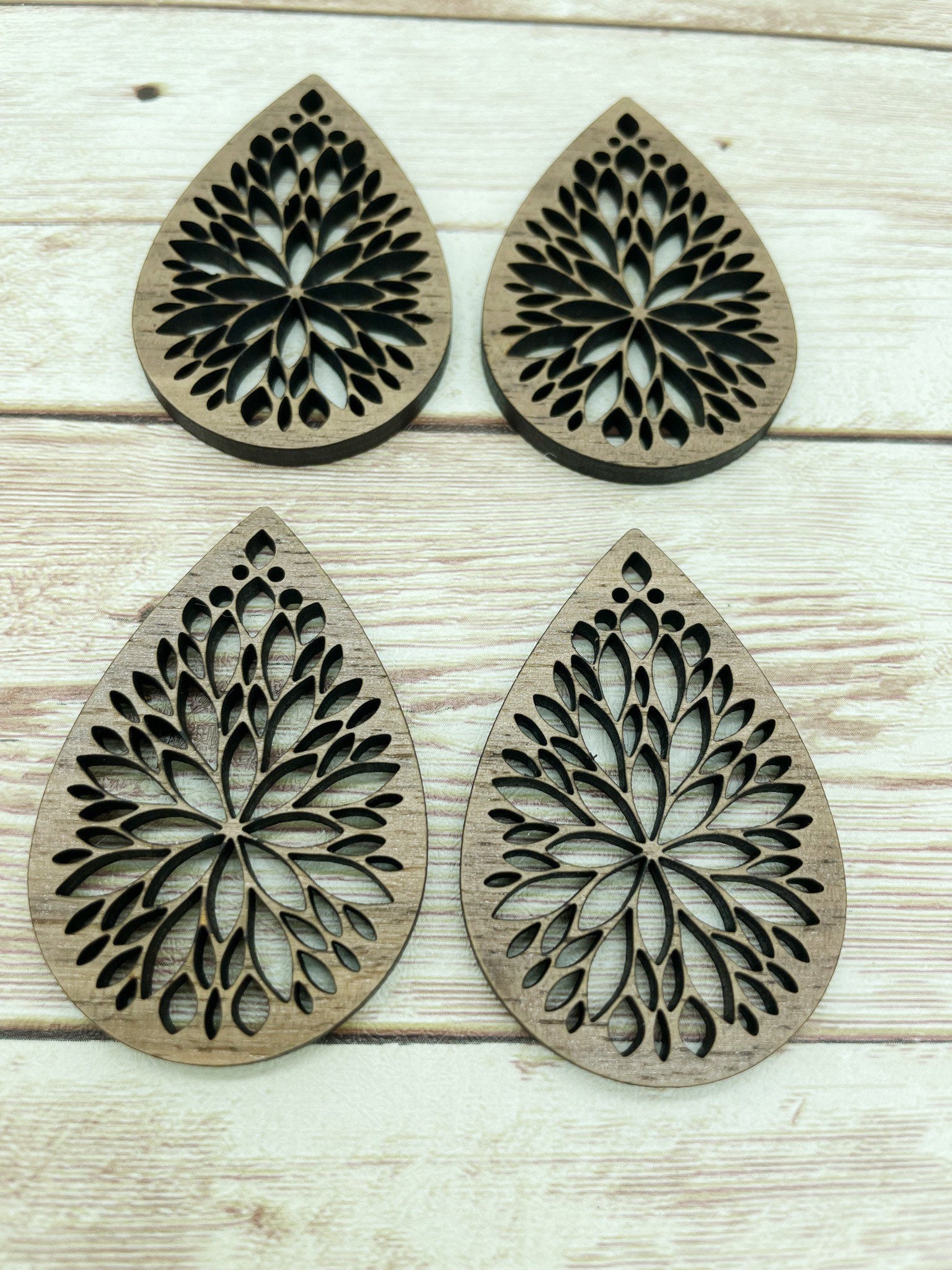 Wood Teardrop Intricate Pattern Earring Blanks, Finished Walnut Blank, DIY Jewelry Making
