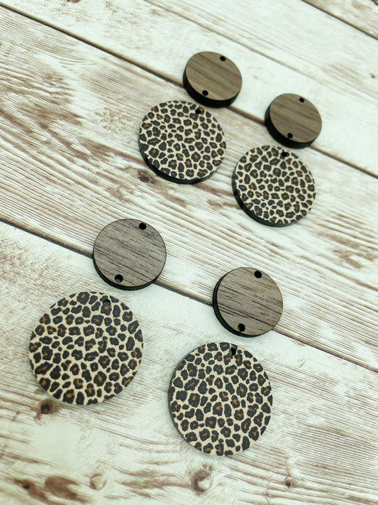 Patterned Acrylic and Wood Circle Set Leopard Print Earring Blanks, DIY Jewelry Making