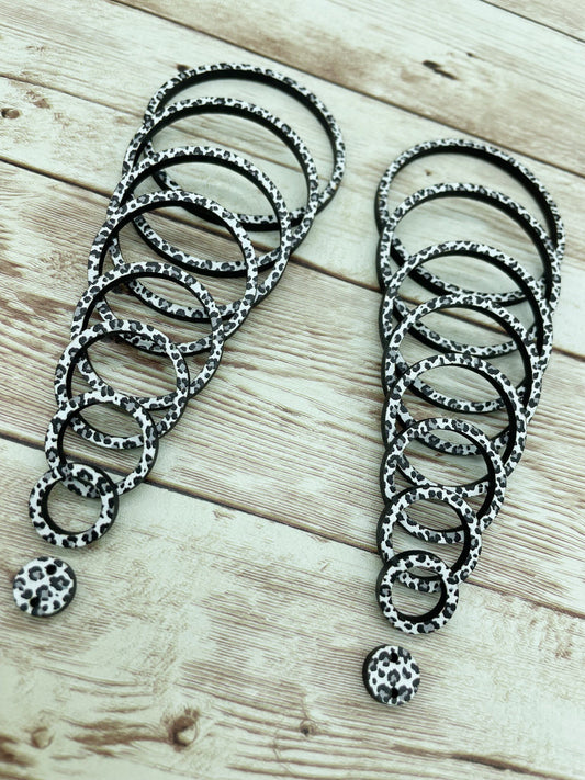 Patterned Acrylic Snow Leopard Print Hoop Nesting Set Earring Blanks, DIY Jewelry Making