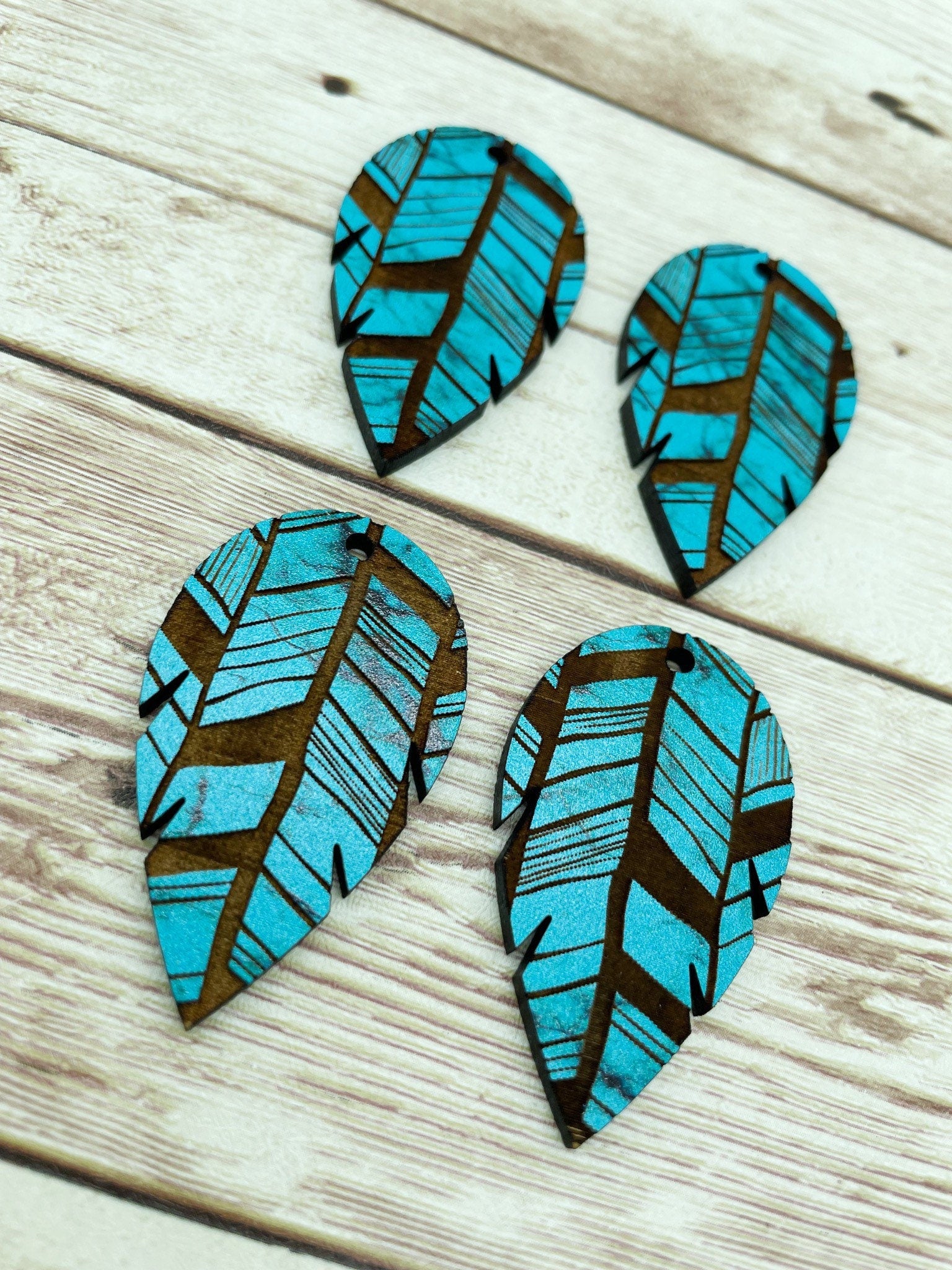 Patterned Wood Engraved Aztec Leaf Earring Blanks, DIY Jewelry Making