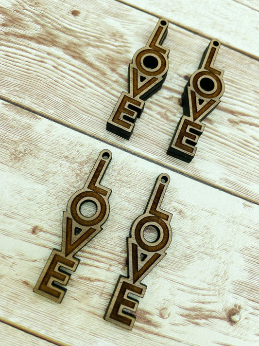 Wood Bar Engraved Love Earring Blanks, Finished Walnut Blank, DIY Jewelry Making